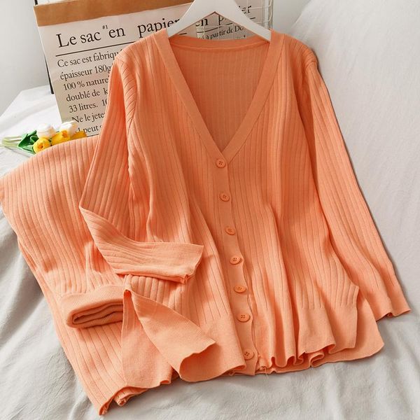 

women's two piece pants women 2 suit cardigans long slit korean with thin loose wide-leg spring knitted two-piece sets female full, White