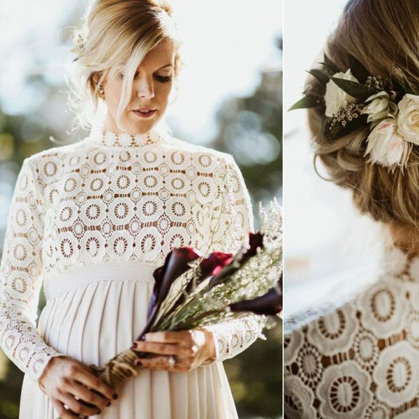 

maternity dresses women high collar dress long sleeve v neck nursing solid lace breastfeeding clothes pregnancy pography props, White