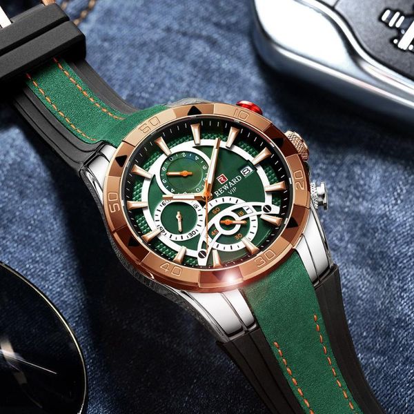 

wristwatches green-army military watches men sporty chronograph quartz wristwatch creative leather-rubber band clock male, Slivery;brown