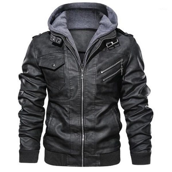 

men's jackets plus size moto leather jacket men slim fit zip pu spring fashion hooded long sleeve lugentolo, Black;brown
