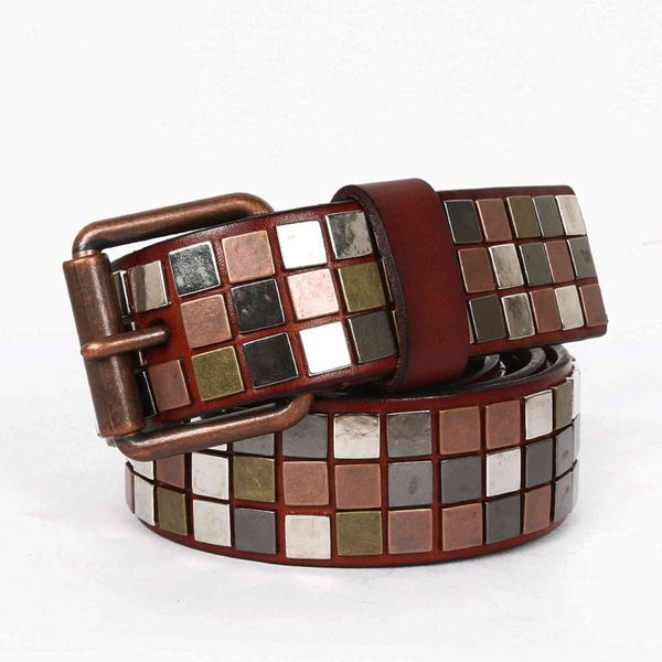 

pkks layer cow skin flat nail with square trim hairstylist's personalized men's and women's belt, Black;brown