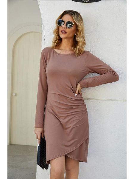 

casual dresses elegant bandage dress o neck long sleeve elasticity solid mini office lady 2021 autumn winter women vestidosl0204, Black;gray