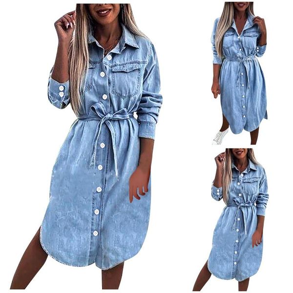 

casual dresses vestidos dress beautiful fashion womens loose long sleeve cowboy clothing 2021 mujer, Black;gray