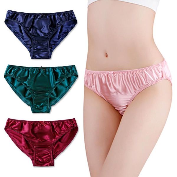 

women's panties women silk underpants solid color simple bowknot mulberry plus size briefs for breathable underwear, Black;pink