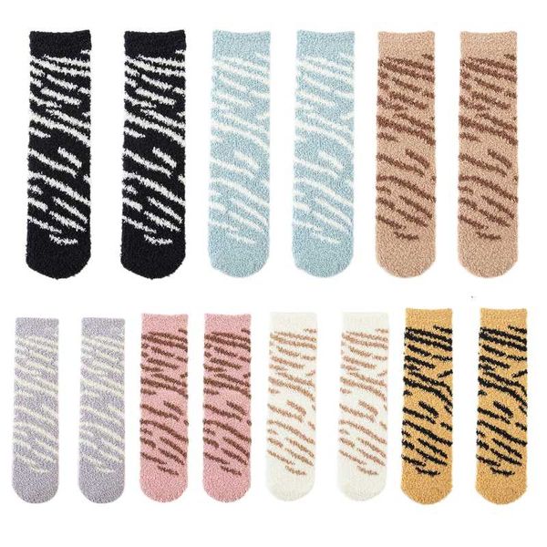 

women winter fuzzy slipper socks contrast color strings warm sleep m2ea, Black;white