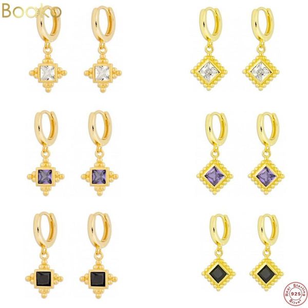 

hoop & huggie boako 925 sterling silver female square zircon earrings for women ins trendy clip on earring earcuff crystal jewelry, Golden;silver
