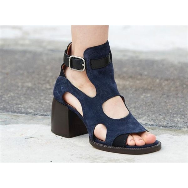 

sandals the transport of the drop genuine leather girls cuts roman sandals woman open-toed buckles chunky british style heels shoes seq0, Black