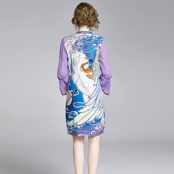 

spring summer runway vintage printed ladies extension dress v9jj, Black;gray