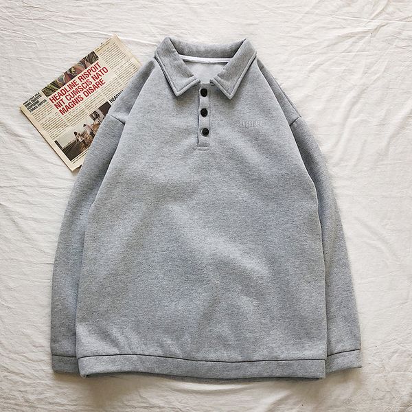 

men new solid korean harajuku patchwork hoodies 2021 streetwear pullover casual sweatshirts turndown collar clothing x262, Black