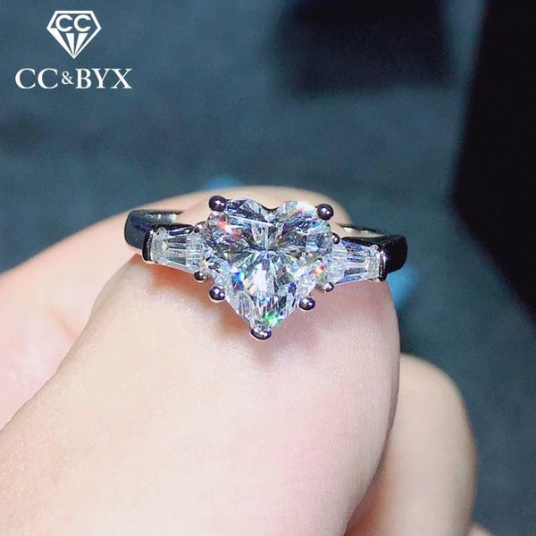 

cluster rings wedding for women silver heart cubic zirconia classic jewelry ring engagement romantic bridal bijoux accessories 744, Golden;silver