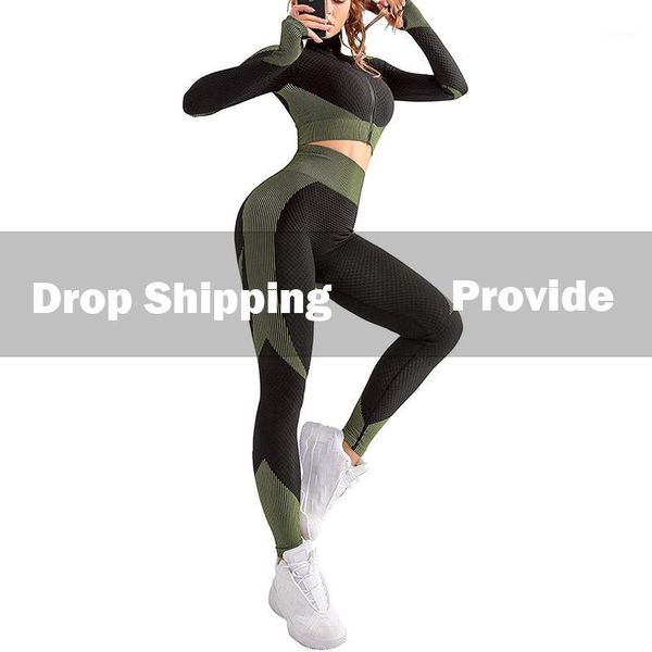 

yoga outfits women seamless set workout gym clothing long sleeve zippered shirts high waist leggings fitness 2pcs sports suits1, White;red