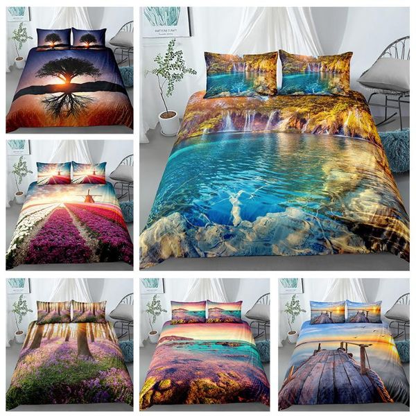 

bedding sets seller 3d scenery flower tree printed three -piece suit landscape green set home decoration duvet cover pillowcase
