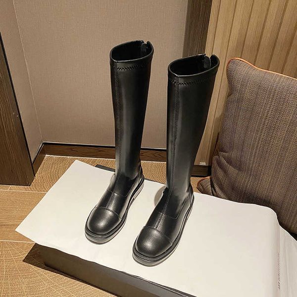 

boots in women's fashion 2021 boots knee high knights elastic thin, Black