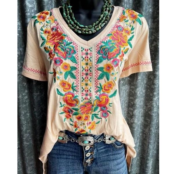 

women's t-shirt lugentolo short sleeve embroidery printing tshirts women plus size loose round neck casual tees, White