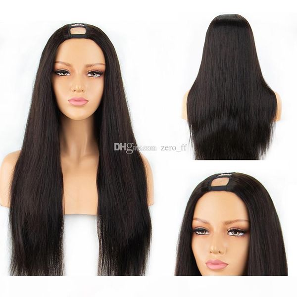 

silky straight u part wig human hair wigs brazilian remy hair 130 150 180 density medium cap middle part with natural color, Black;brown