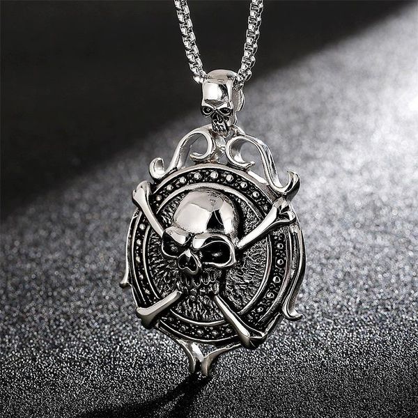 

pendant necklaces punk skull rudder necklace vintage stainless steel shofar for men women fashion street hip hop jewelry, Silver