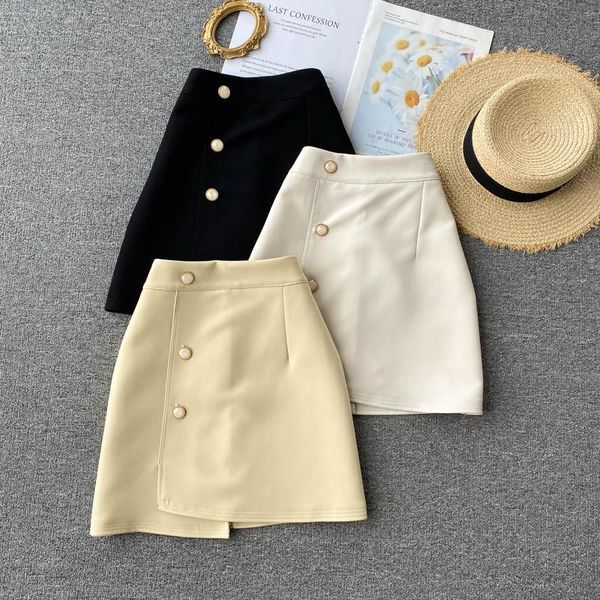 

skirts versatile skirt spring 2021 design irregular high waist slim a-line short, Black
