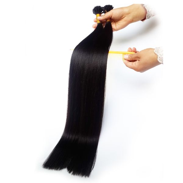 

2021 i tip human hair extensions 1b natural black color cuticle aligned hair 28inch 100g 100strands vip exclusive customization
