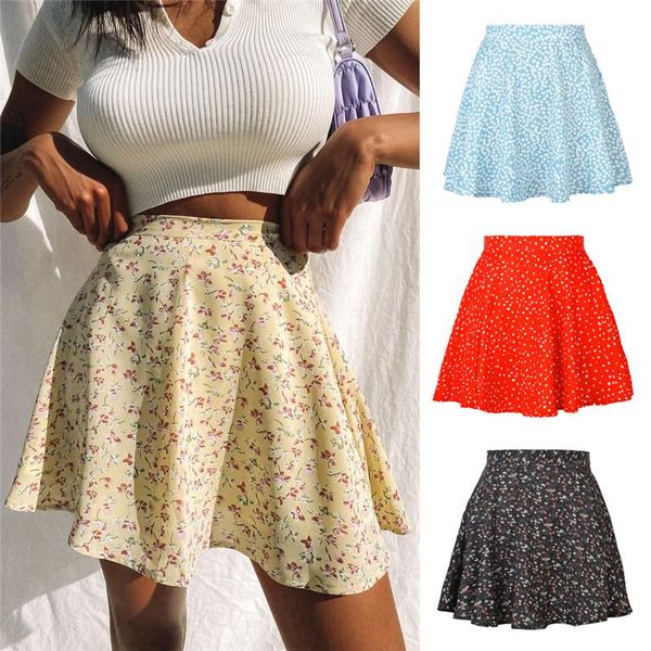 

skirts summer floral print boho mini skirt fashion high waist short for women loose casual, Black