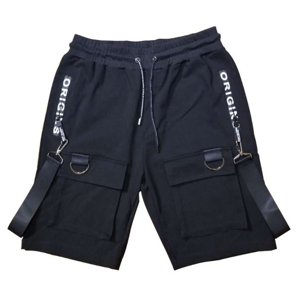

hop summer hip shorts men 2020 black ribbons streetwear bermuda man shorts multi-pocket punk casual knee length short pants men c0222, White;black