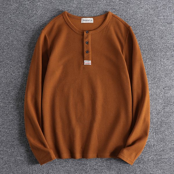 

cotton pineapple bead fabric american trend henry collar bottoming shirt versatile fashion men's simple long sleeve t-shirt 0665 vdd5, White;black