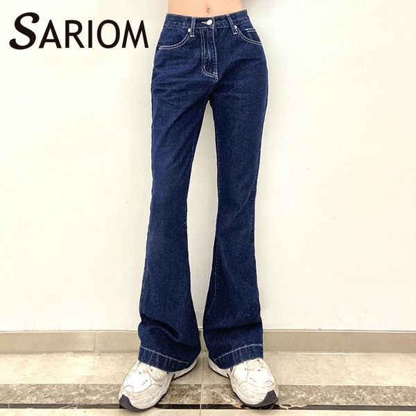 

90s high waist flare pants vintage casual thread pockets jeggings jeans for women harajuku fashion cotton denim y2k trousers, Blue