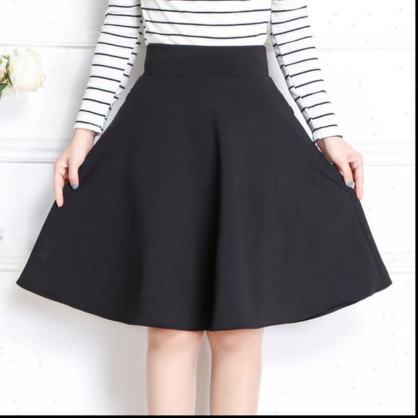 

2021 spring amp autumn women midi skirt korean fashion slim pocket elastic high waist a line skirt plus size black skirt