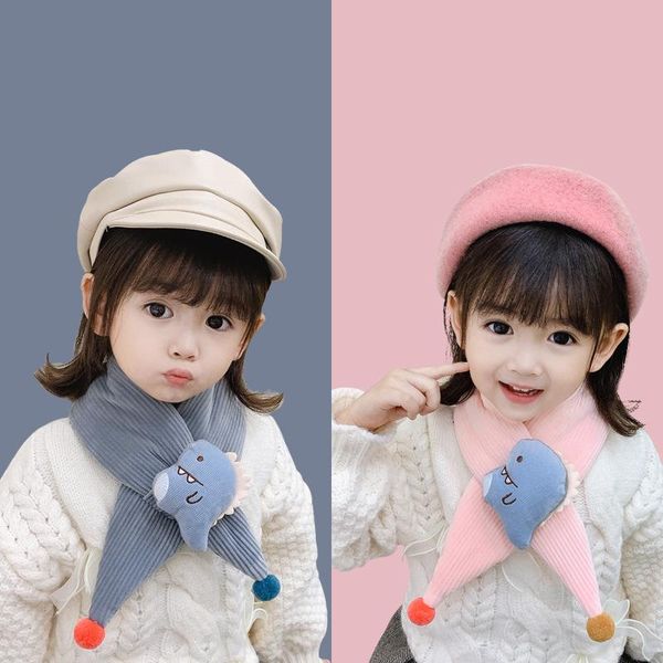 

scarves children plush dinosaur scarf winter baby bib cartoon cross pure color corduroy children's collar, Blue;gray