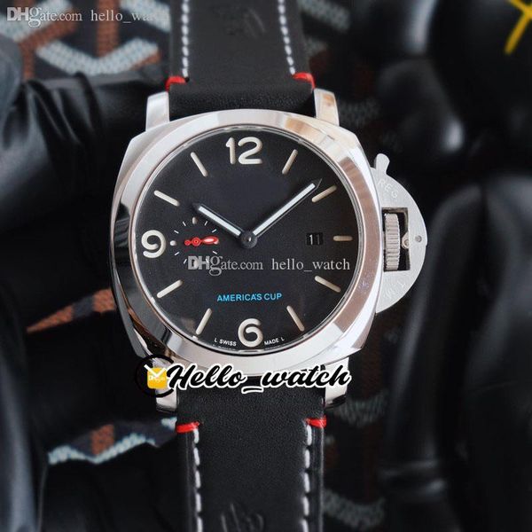 

44mm 1950 americ's cup 00732 automatic mens watch black dial steel case luminous wristwatches leather strap hwpm hello_watch., Slivery;brown