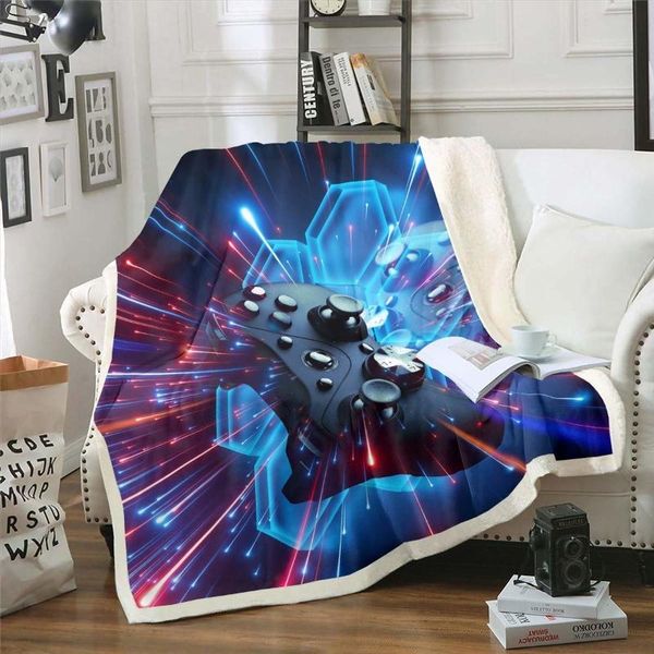 

blankets gamepad sherpa blanket gamer chic galaxy fleece throw for sofa bed couch video game controller decor plush black