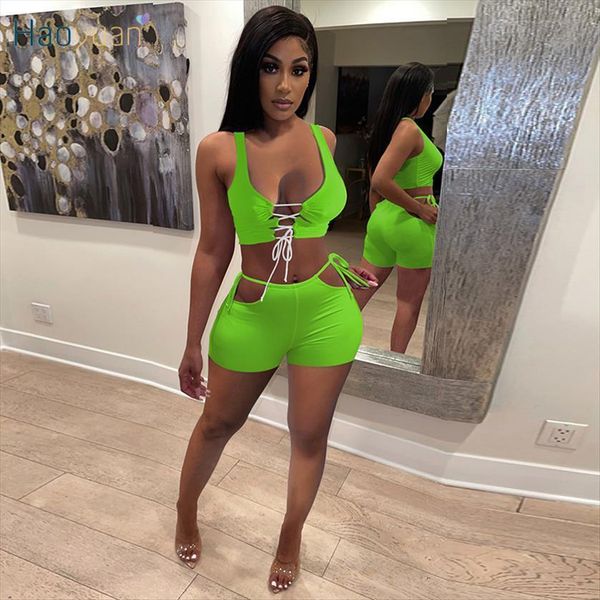 

two piece club womens tracksuits outfit spaghetti strap crop bandage biker shorts for women summer clothes tracksuit matching, Gray