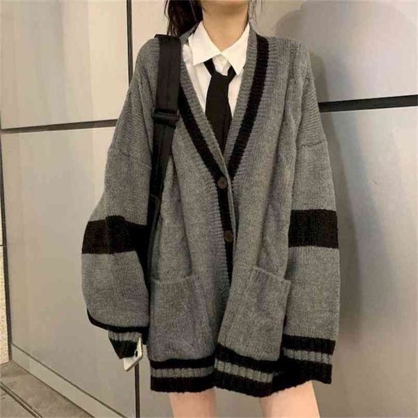 

suit japanese college style girl youth knit cardigan sweater student shirt pleated skirt vintage fall clothes for women oversize 210914, White;black