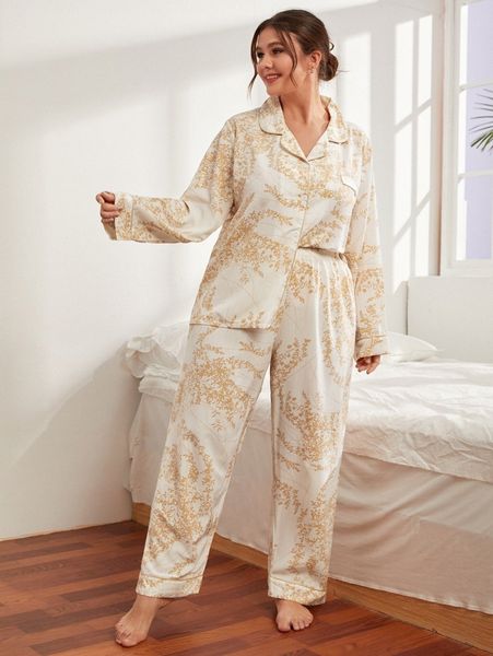 

plus plant print pj set v5ff#, Black;white