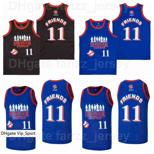 

moive stranger things eleven 11 friends basketball jersey men hipÂ hop breathable for sport fans hiphop pure cotton shirt team color blue bla, Black