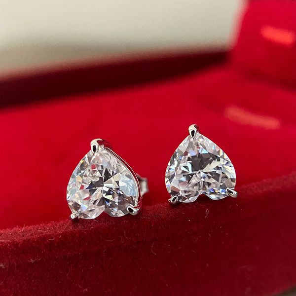 Coração Corte 2ct Diamond Stud Brinco 100% Real 925 Sterling Silver Jewelry prometo brincos de casamento de noivado para mulheres nupcial