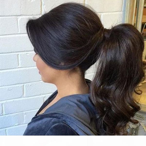 

brazilian human hair drawstring ponytail natural wave ponytail hair piece, Black