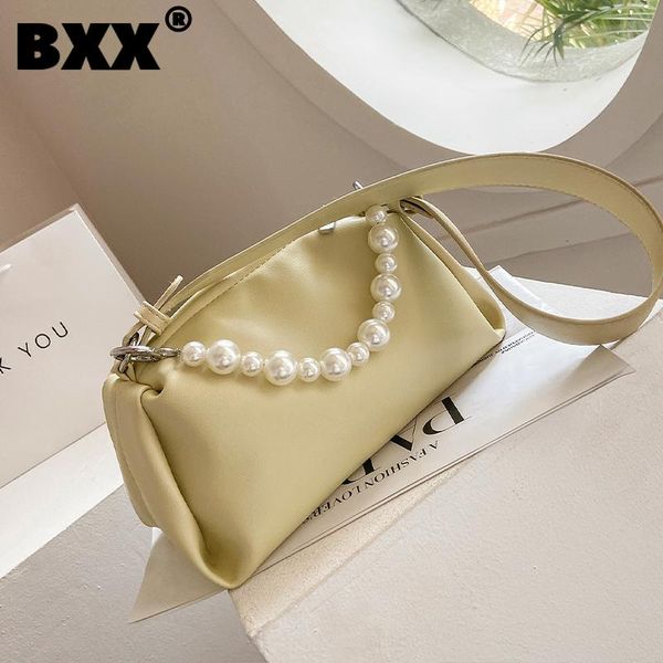 

shoulder bags [bxx] simple pearl chain pu leather crossbody for women 2021 summer bag trending luxury hand hs702