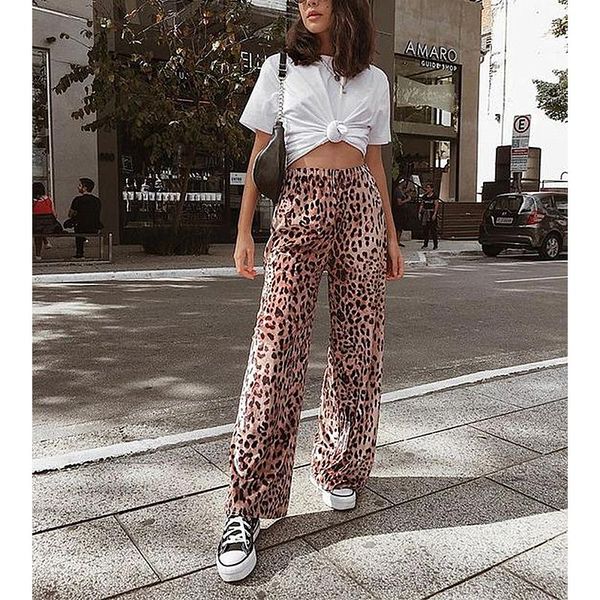 

women's pants & capris 2021 leopard print loose casual wide-leg trousers ladies' daily temperament wear charming and traf nice, Black;white