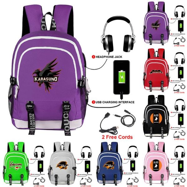 

backpack haikyuu braid hinata shoyo kageyama tobio student school canvas bag cosplay usb schoolbag travel mochilas