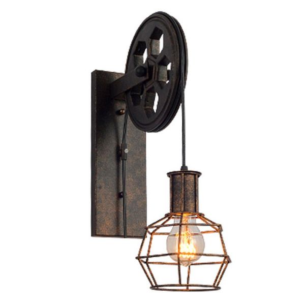 

antique metal cage pulley iron craft sling rope walkway stairs corridor wall lights industrial style lamps retro pendant