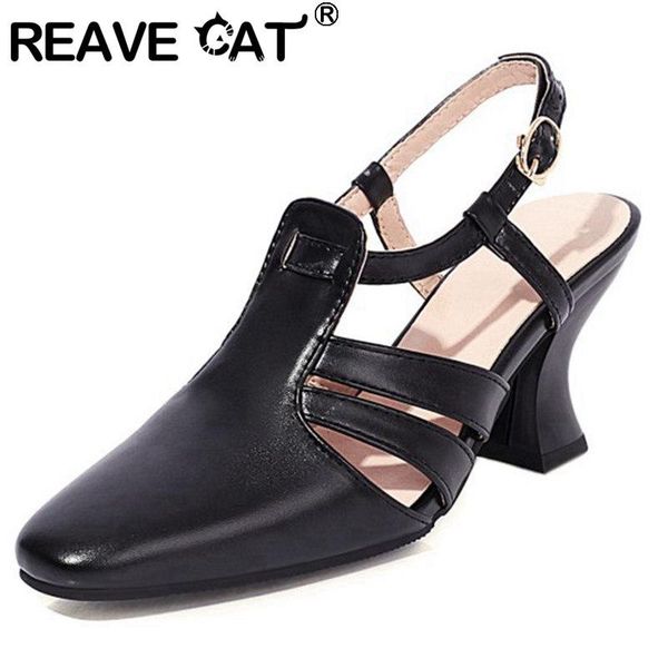 

dress shoes reave cat 2021 women pumps square toe 7cm block heels concise buckle vintage stylish big size 34-43 casual date summer a3891, Black