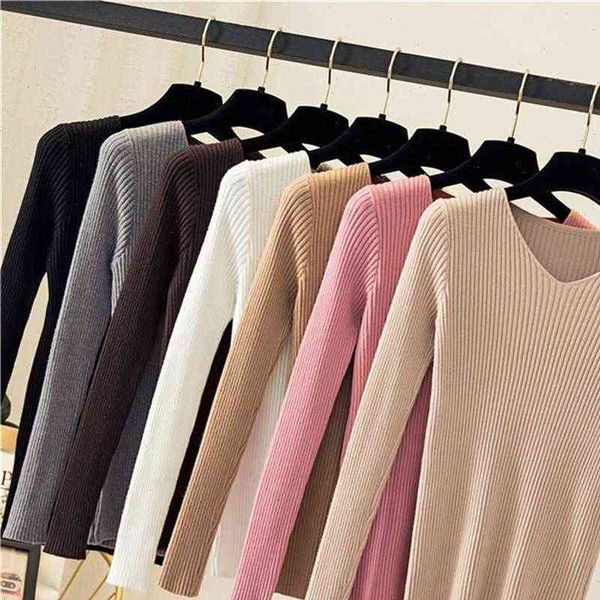 

gumprun womens sweater women winter slim tight fashion wild vintage knitted v neck fall soft warm striped pullovers, White;black