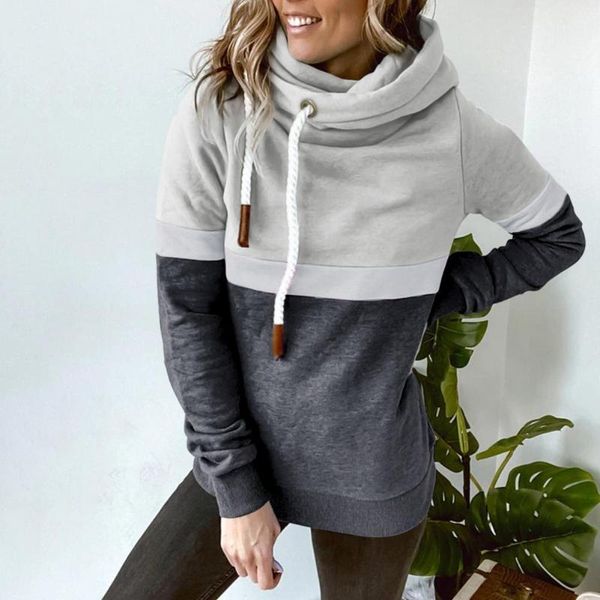 

women's hoodies & sweatshirts autumn winter casual contrast color drawstring hoodie women lady sweatshirt for jogging, Black