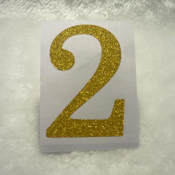 

gold non-shed glitter number stickers 2 inch tall for wedding number "2"