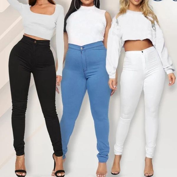 

women's jeans luxe stretch high waist tummy booty slimming plus-size denim, Blue