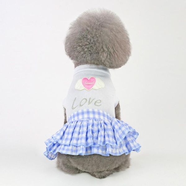 

dog apparel cartoon angel heart pattern pets clothes cotton breathable wings small medium dogs dress classic plaid dresses 2 colors