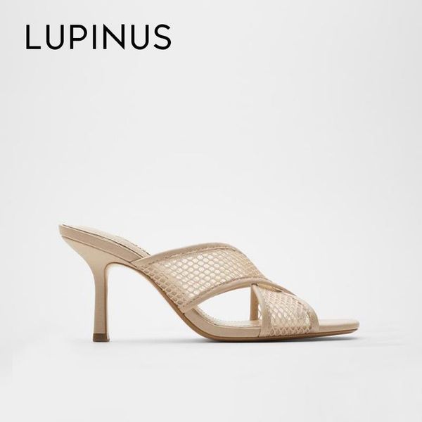 

sandals lupinus spring fashion mesh women classic round toe high heel chic thin open shoe casual, Black