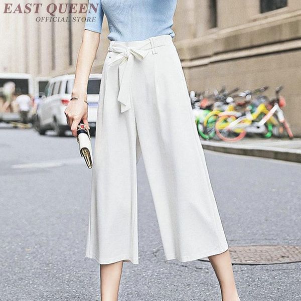 

women's pants & capris wide leg for femme high waist bowtie solid color pleated chiffon breathless trousers drawstring elastic 3724 y a, Black;white