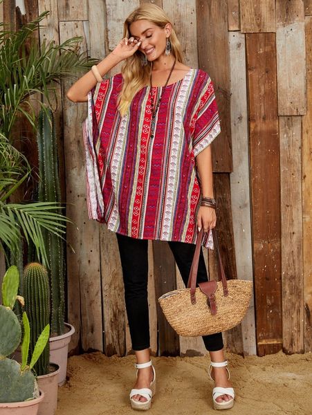 

geo & striped pattern cover up o2tu#, White;black