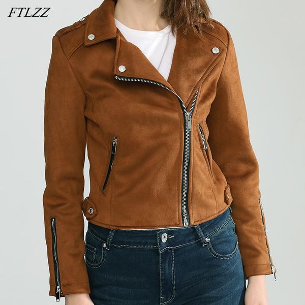 

women's leather & faux ftlzz women motorcycle suede jacket female turndown collar zipper punk casual streetwear overcoat, Black